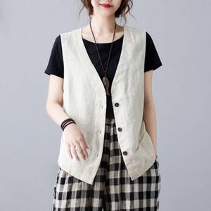 CP Shades Vintage Cream Linen Button Front Vest Sz.L